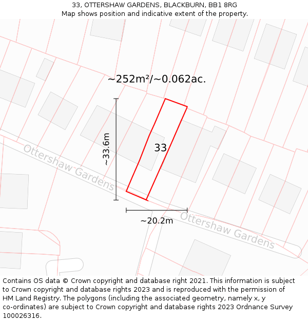 33, OTTERSHAW GARDENS, BLACKBURN, BB1 8RG: Plot and title map