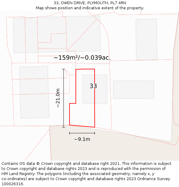 33, OWEN DRIVE, PLYMOUTH, PL7 4RN: Plot and title map