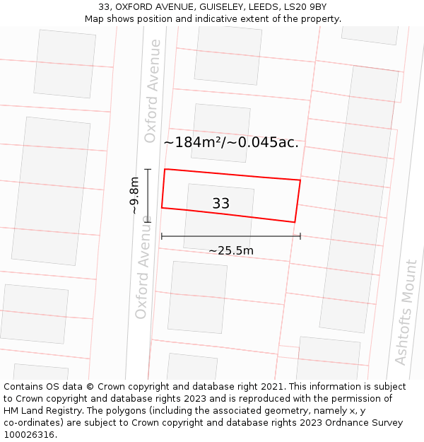 33, OXFORD AVENUE, GUISELEY, LEEDS, LS20 9BY: Plot and title map