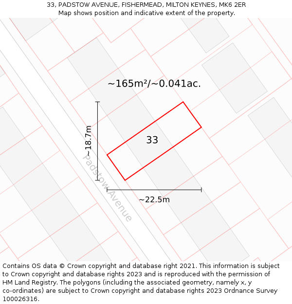 33, PADSTOW AVENUE, FISHERMEAD, MILTON KEYNES, MK6 2ER: Plot and title map