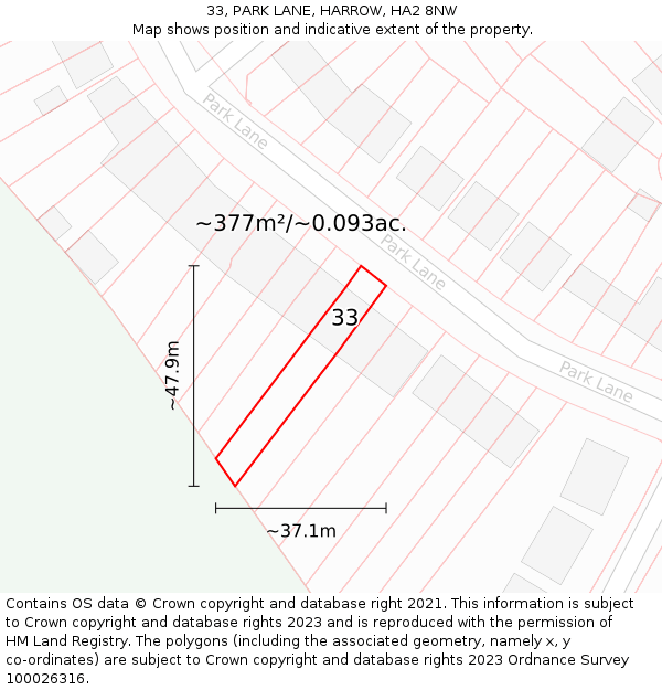 33, PARK LANE, HARROW, HA2 8NW: Plot and title map