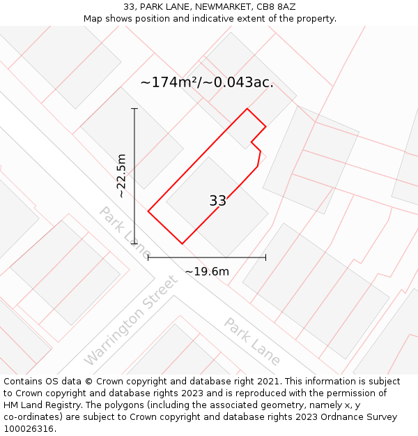 33, PARK LANE, NEWMARKET, CB8 8AZ: Plot and title map