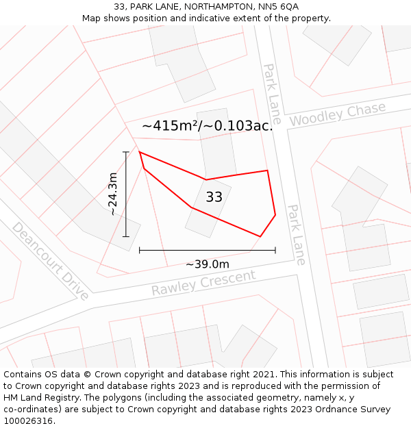 33, PARK LANE, NORTHAMPTON, NN5 6QA: Plot and title map