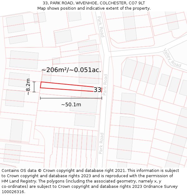 33, PARK ROAD, WIVENHOE, COLCHESTER, CO7 9LT: Plot and title map