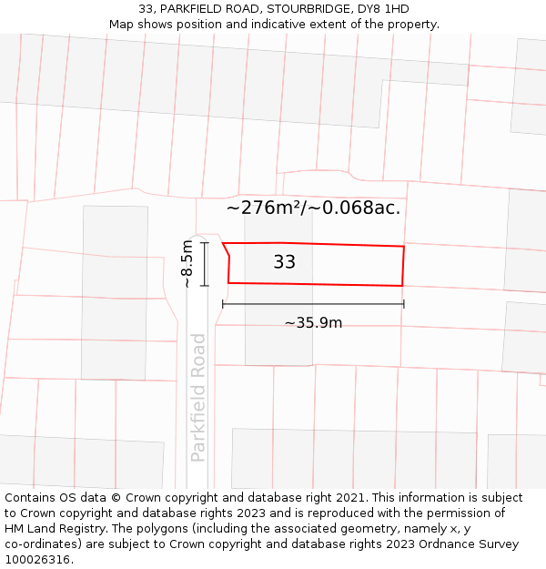 33, PARKFIELD ROAD, STOURBRIDGE, DY8 1HD: Plot and title map