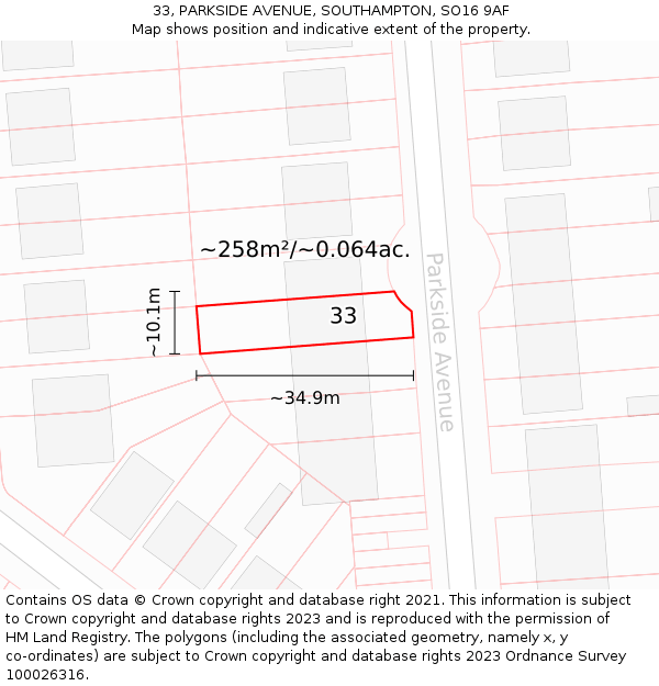 33, PARKSIDE AVENUE, SOUTHAMPTON, SO16 9AF: Plot and title map