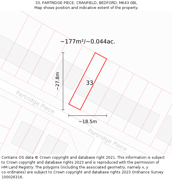 33, PARTRIDGE PIECE, CRANFIELD, BEDFORD, MK43 0BL: Plot and title map