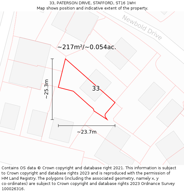 33, PATERSON DRIVE, STAFFORD, ST16 1WH: Plot and title map