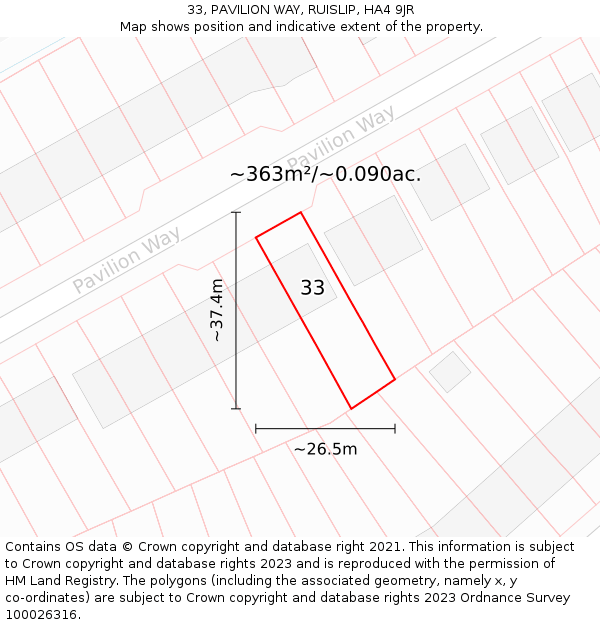 33, PAVILION WAY, RUISLIP, HA4 9JR: Plot and title map