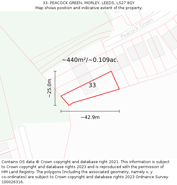 33, PEACOCK GREEN, MORLEY, LEEDS, LS27 8GY: Plot and title map