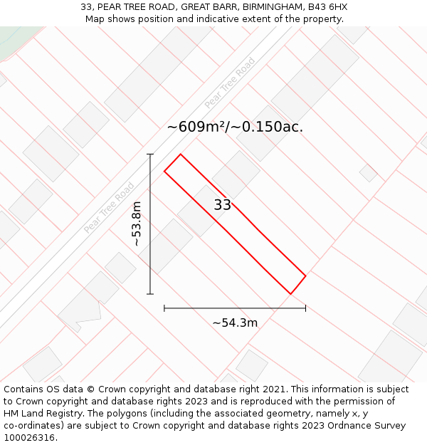 33, PEAR TREE ROAD, GREAT BARR, BIRMINGHAM, B43 6HX: Plot and title map