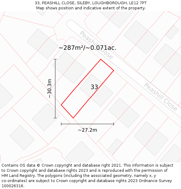 33, PEASHILL CLOSE, SILEBY, LOUGHBOROUGH, LE12 7PT: Plot and title map