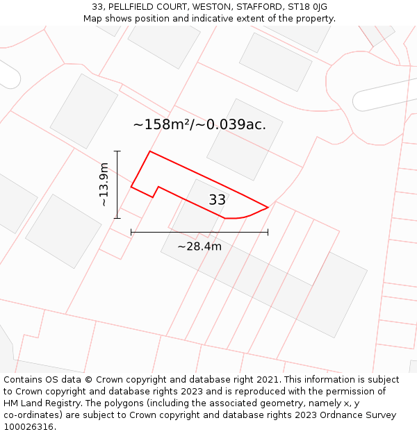 33, PELLFIELD COURT, WESTON, STAFFORD, ST18 0JG: Plot and title map