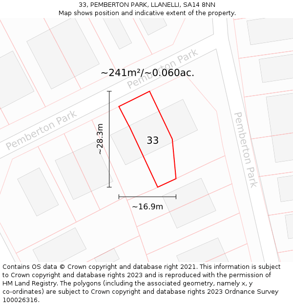 33, PEMBERTON PARK, LLANELLI, SA14 8NN: Plot and title map