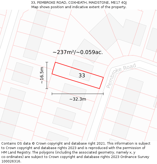 33, PEMBROKE ROAD, COXHEATH, MAIDSTONE, ME17 4QJ: Plot and title map