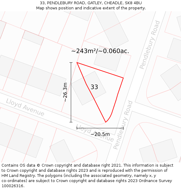 33, PENDLEBURY ROAD, GATLEY, CHEADLE, SK8 4BU: Plot and title map