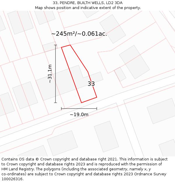 33, PENDRE, BUILTH WELLS, LD2 3DA: Plot and title map