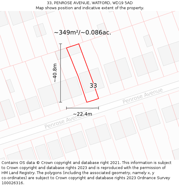 33, PENROSE AVENUE, WATFORD, WD19 5AD: Plot and title map