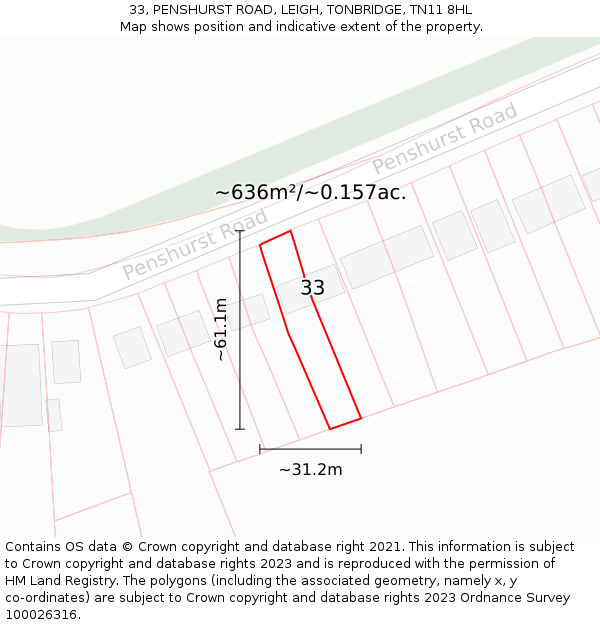 33, PENSHURST ROAD, LEIGH, TONBRIDGE, TN11 8HL: Plot and title map