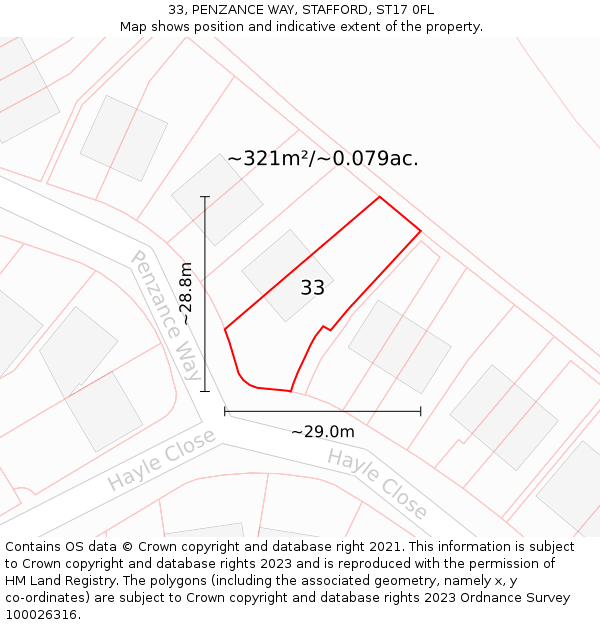 33, PENZANCE WAY, STAFFORD, ST17 0FL: Plot and title map