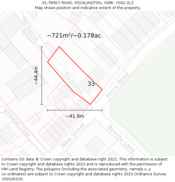 33, PERCY ROAD, POCKLINGTON, YORK, YO42 2LZ: Plot and title map