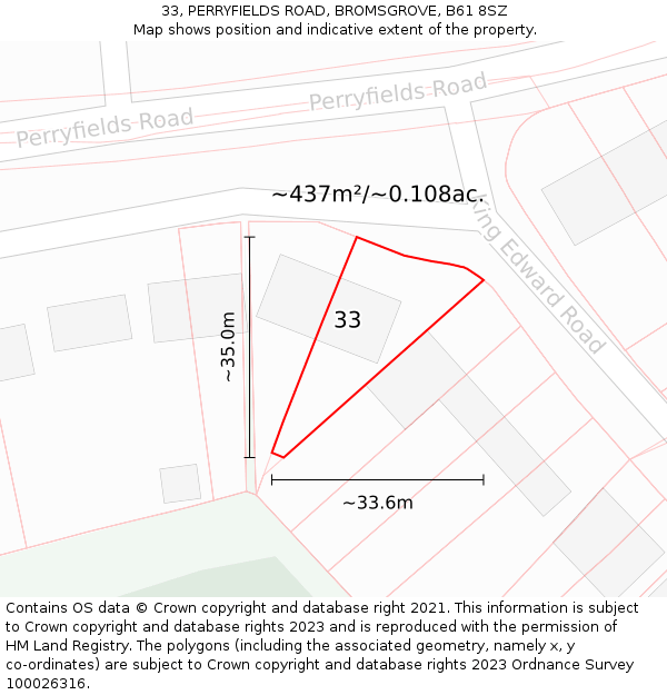 33, PERRYFIELDS ROAD, BROMSGROVE, B61 8SZ: Plot and title map