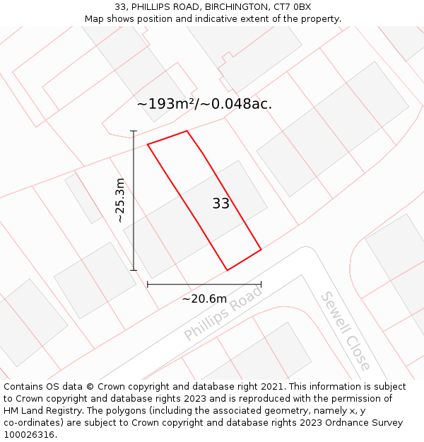 33, PHILLIPS ROAD, BIRCHINGTON, CT7 0BX: Plot and title map