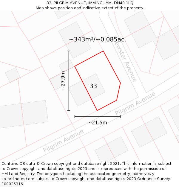 33, PILGRIM AVENUE, IMMINGHAM, DN40 1LQ: Plot and title map