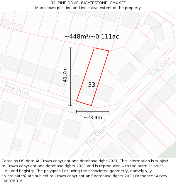 33, PINE DRIVE, INGATESTONE, CM4 9EF: Plot and title map