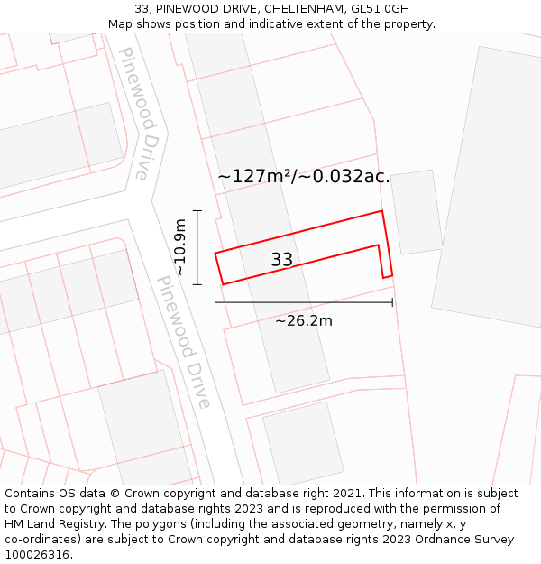 33, PINEWOOD DRIVE, CHELTENHAM, GL51 0GH: Plot and title map
