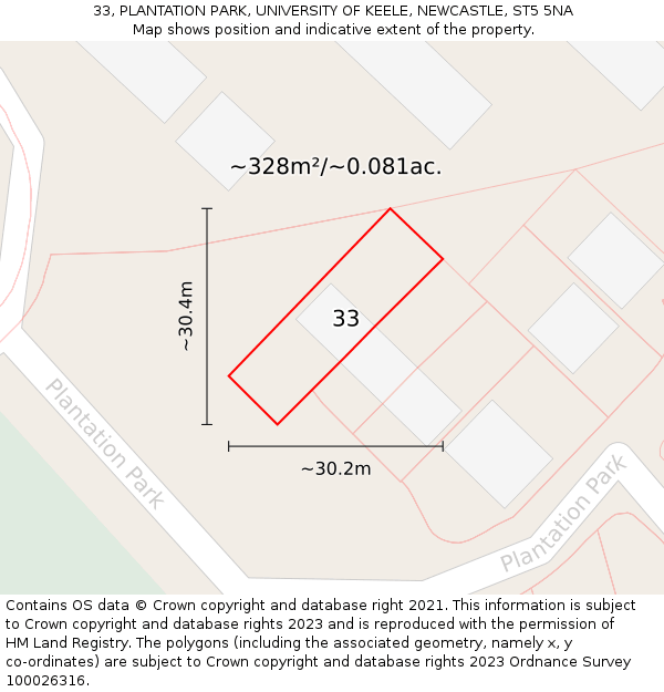 33, PLANTATION PARK, UNIVERSITY OF KEELE, NEWCASTLE, ST5 5NA: Plot and title map