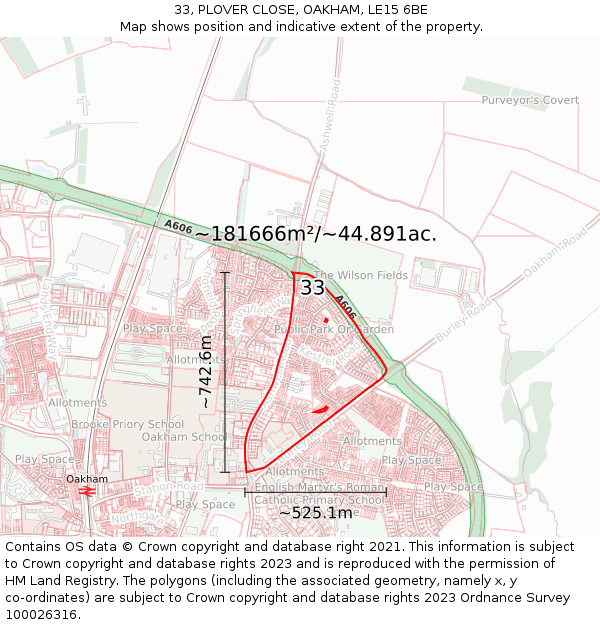 33, PLOVER CLOSE, OAKHAM, LE15 6BE: Plot and title map