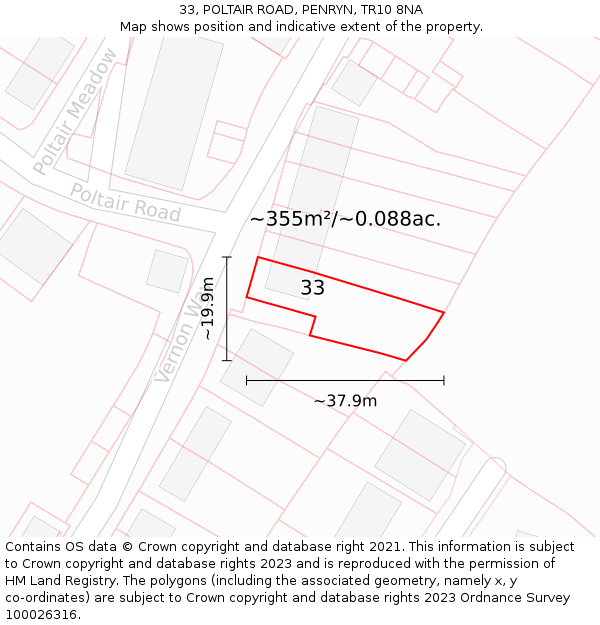 33, POLTAIR ROAD, PENRYN, TR10 8NA: Plot and title map