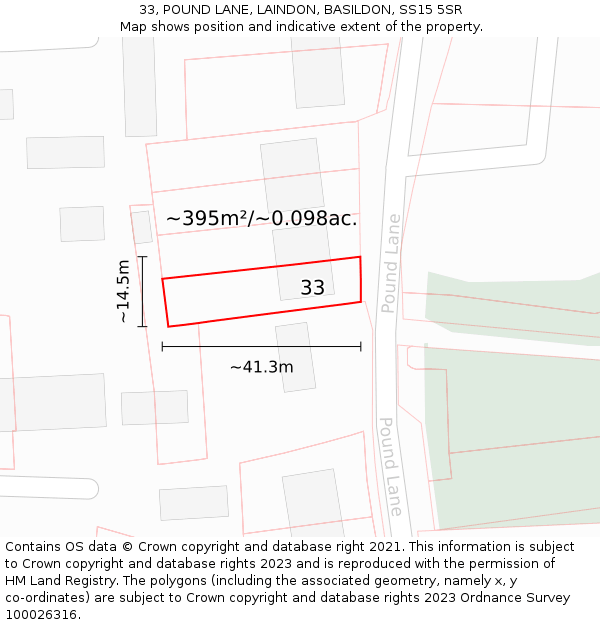 33, POUND LANE, LAINDON, BASILDON, SS15 5SR: Plot and title map