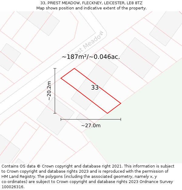 33, PRIEST MEADOW, FLECKNEY, LEICESTER, LE8 8TZ: Plot and title map