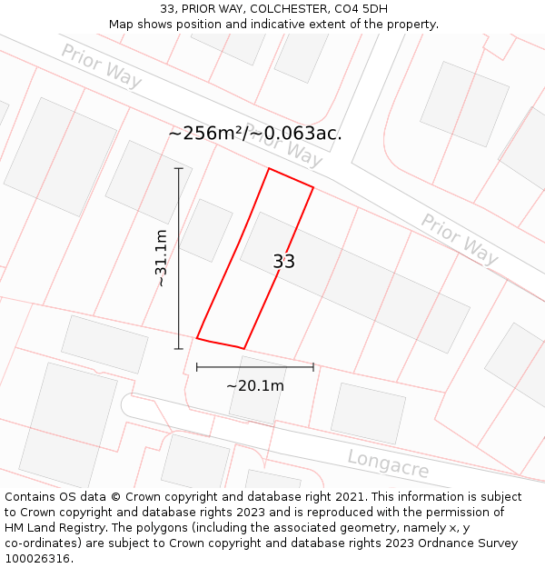 33, PRIOR WAY, COLCHESTER, CO4 5DH: Plot and title map