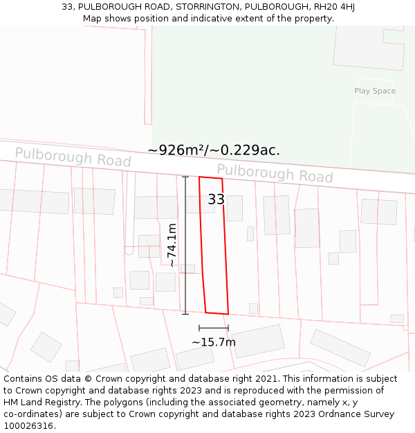 33, PULBOROUGH ROAD, STORRINGTON, PULBOROUGH, RH20 4HJ: Plot and title map