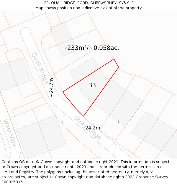 33, QUAIL RIDGE, FORD, SHREWSBURY, SY5 9LF: Plot and title map