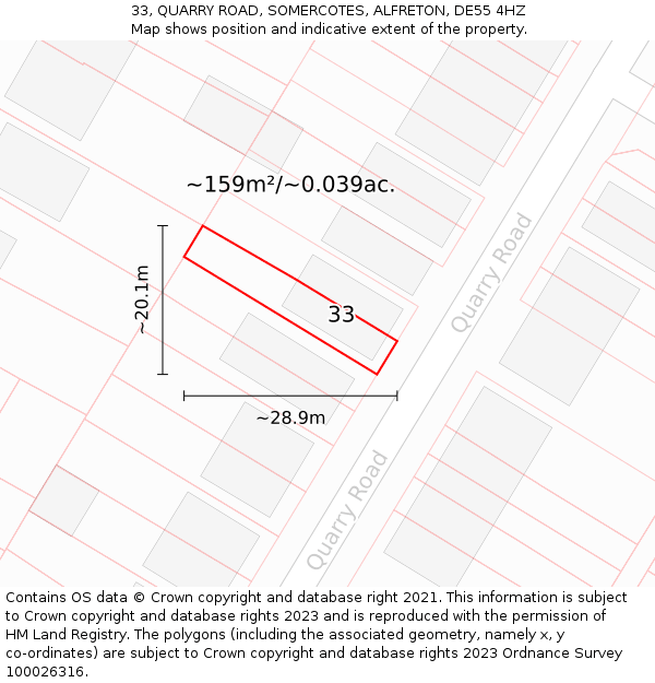 33, QUARRY ROAD, SOMERCOTES, ALFRETON, DE55 4HZ: Plot and title map