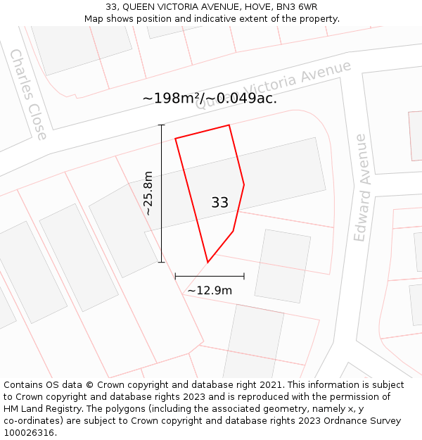 33, QUEEN VICTORIA AVENUE, HOVE, BN3 6WR: Plot and title map