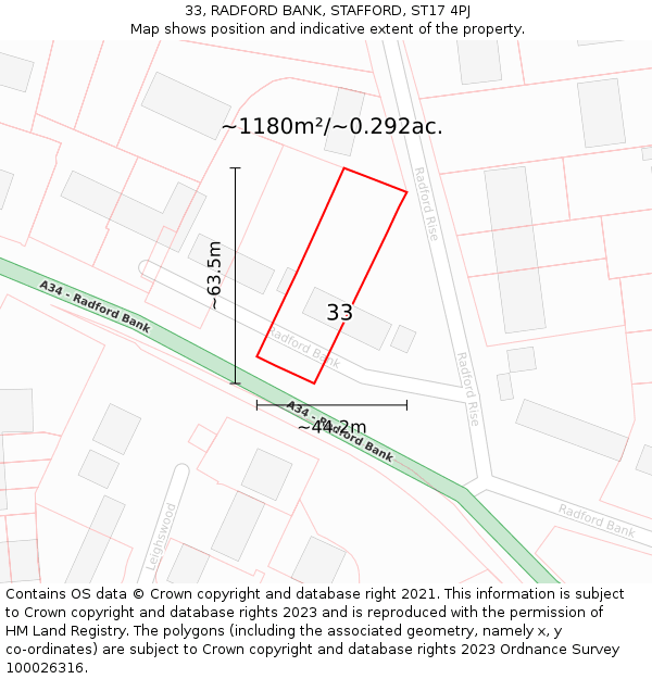 33, RADFORD BANK, STAFFORD, ST17 4PJ: Plot and title map