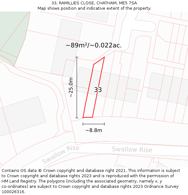 33, RAMILLIES CLOSE, CHATHAM, ME5 7SA: Plot and title map