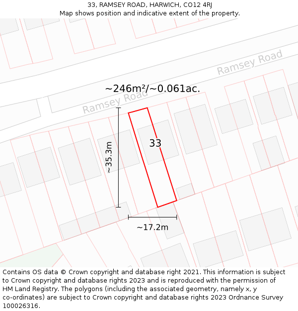 33, RAMSEY ROAD, HARWICH, CO12 4RJ: Plot and title map