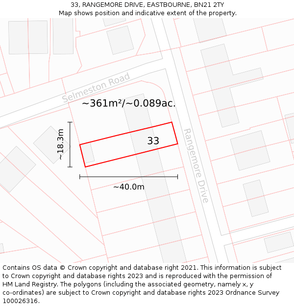 33, RANGEMORE DRIVE, EASTBOURNE, BN21 2TY: Plot and title map