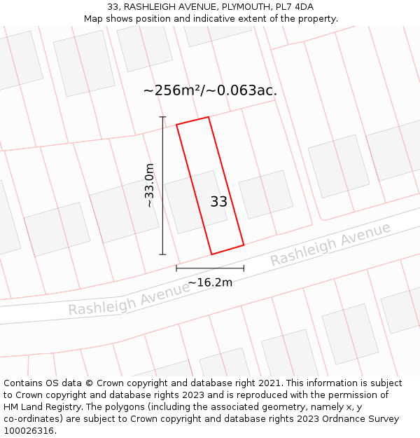 33, RASHLEIGH AVENUE, PLYMOUTH, PL7 4DA: Plot and title map