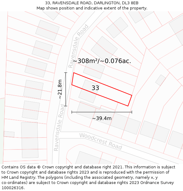 33, RAVENSDALE ROAD, DARLINGTON, DL3 8EB: Plot and title map