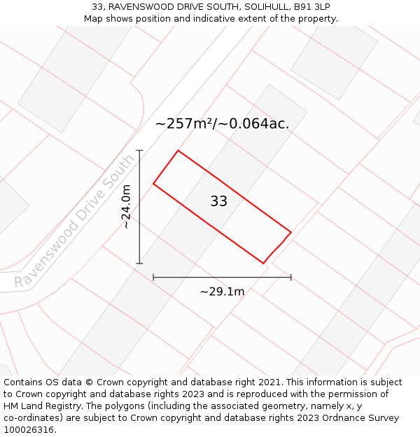 33, RAVENSWOOD DRIVE SOUTH, SOLIHULL, B91 3LP: Plot and title map