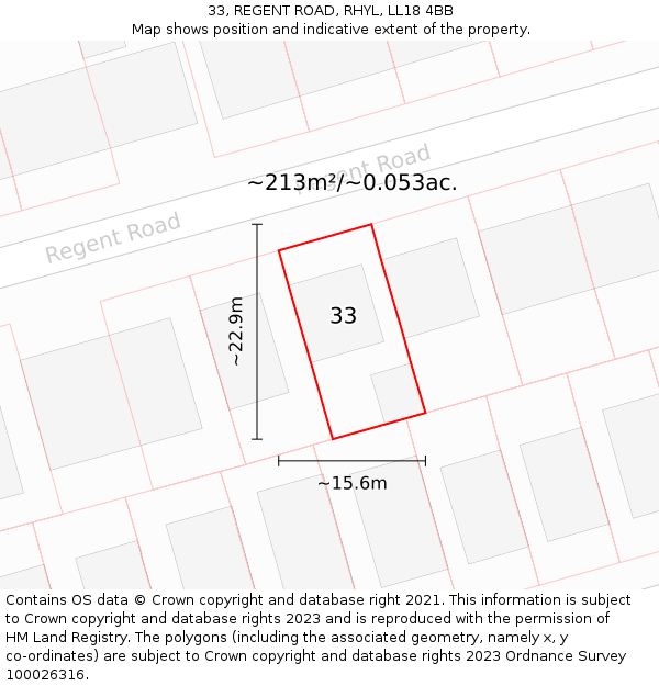 33, REGENT ROAD, RHYL, LL18 4BB: Plot and title map