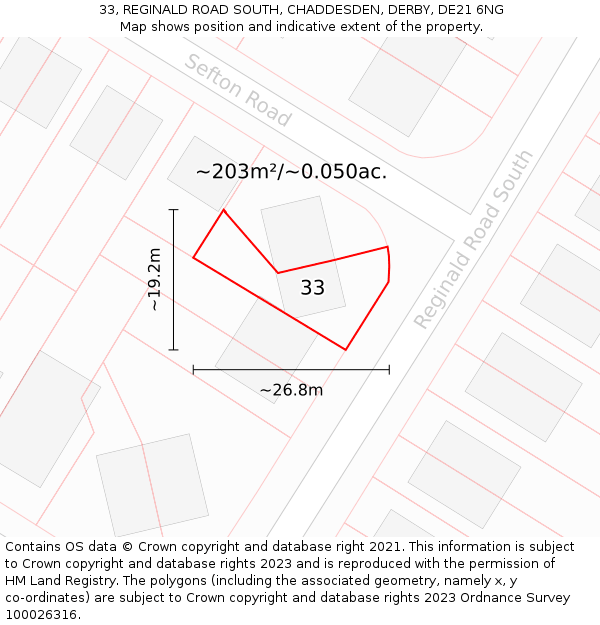 33, REGINALD ROAD SOUTH, CHADDESDEN, DERBY, DE21 6NG: Plot and title map