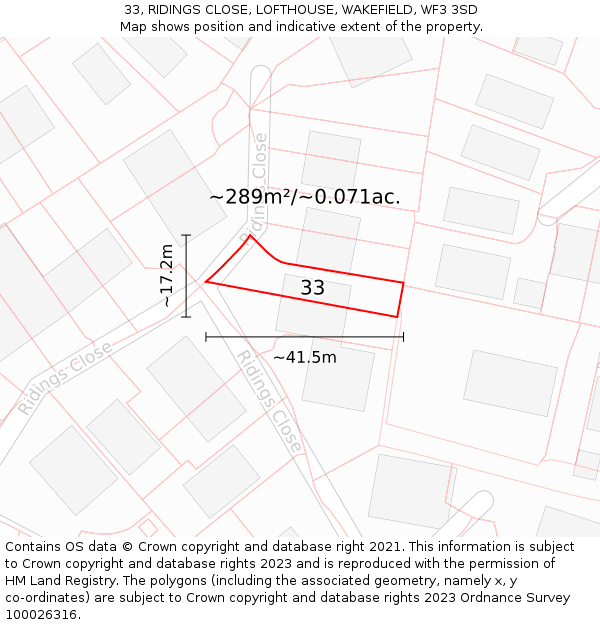 33, RIDINGS CLOSE, LOFTHOUSE, WAKEFIELD, WF3 3SD: Plot and title map
